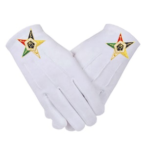 OES Eastern Star Gloves - Embroidered Logo - Cotton in 4 Sizes for Better Fit