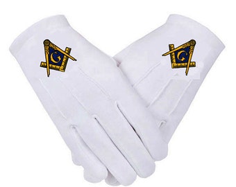 MASONIC GLOVES - Embroidered Logo - Cotton in 5 Sizes