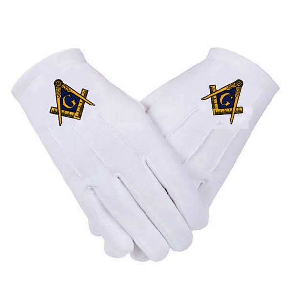 MASONIC GLOVES - Embroidered Logo - Cotton in 5 Sizes