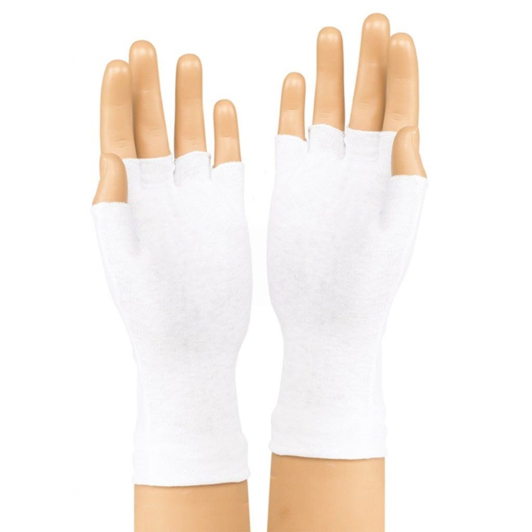 WHITE FINGERLESS GLOVES Cotton in 4 Sizes Great for Wirting..typing