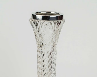 7" Cut glass and silver bud vase