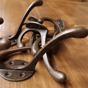 Vintage Industrial Style Coat Hooks (Victorian Period Cast Iron Metal Hangers)