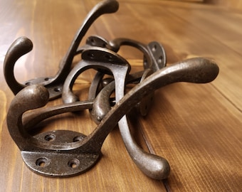 Vintage Industrial Style Coat Hooks (Victorian Period Cast Iron Metal Hangers)