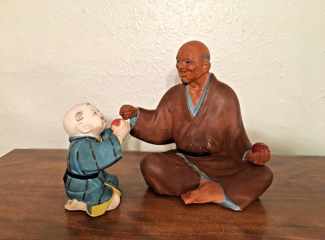 Hakata Urasaki Clay Figurines Grandfather With Pomegranite & Etsy