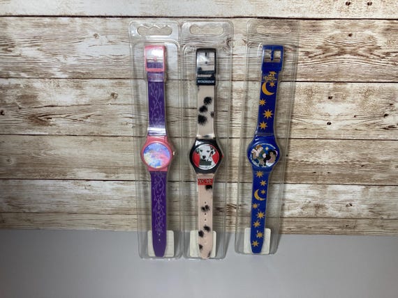 Disney Watches 3 Vintage Hunchback Sleeping Beauty 101 Dalmatians Holographic NEW Old Stock 1990s LOT BUNDLE
