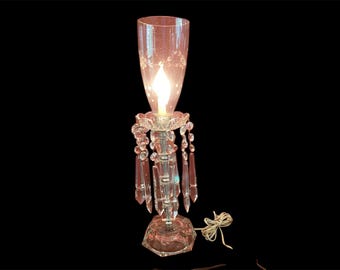 Crystal Glass Candlestick Lamp with Prisms Chandelier 24 1/2" TALL Boudoir Vintage