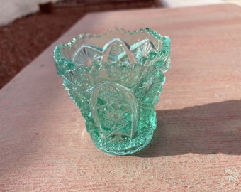 Vintage Imperial Glass Teal Green Toothpick Holder Votive Candle