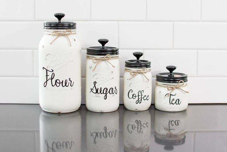 Set of 4 Mason Jar Canisters with Wording image 0