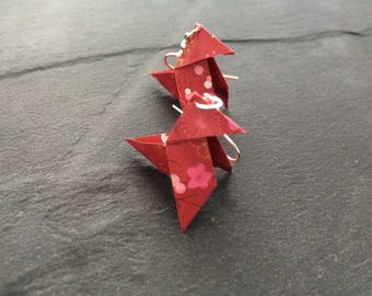 Earrings Cocote Origami red flower - silver