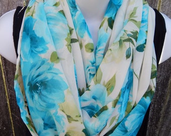 Blue Floral Infinity Scarf