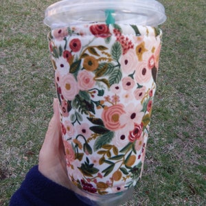 Peach Floral Iced Coffee Cozy