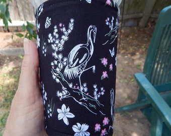 Floral Crane Iced Coffee Cozy