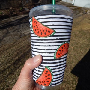 Watermelon On Stripes Iced Coffee Cozy image 3