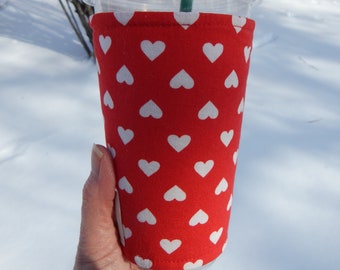 Hearts Iced Coffee Cozy