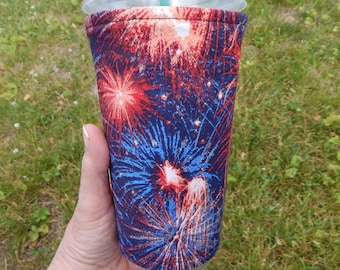 Large Glitter Fireworks Iced Coffee Cozy