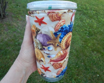 Seashells In Sand Iced Coffee Cozy