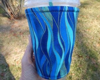 Blue Swirls Iced Coffee Cozy