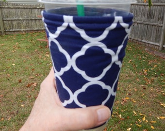 Navy / White Iced Coffee Cozy