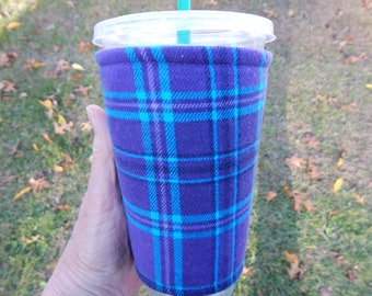 Flannel Purple Plaid Iced Coffee Cozy