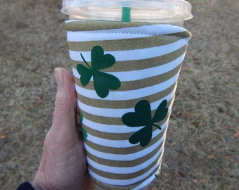 Shamrocks On Stripes Ice Coffee cozy