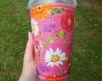 Pink Floral Iced Coffee Cozy