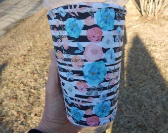 Pink N Blue Roses Iced Coffee Cozy