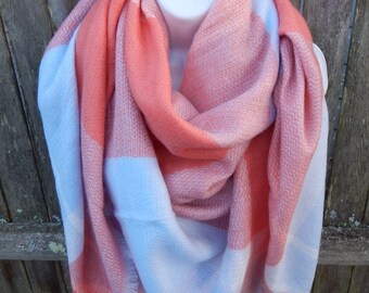 Powder Blue / Light Orange Blanket Scarf
