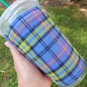 Periwinkle Lime Plaid Flannel Iced Coffee Cozy image 2