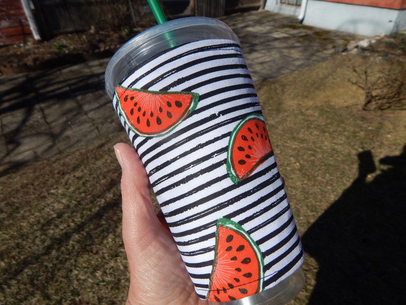 Watermelon On Stripes Iced Coffee Cozy image 4