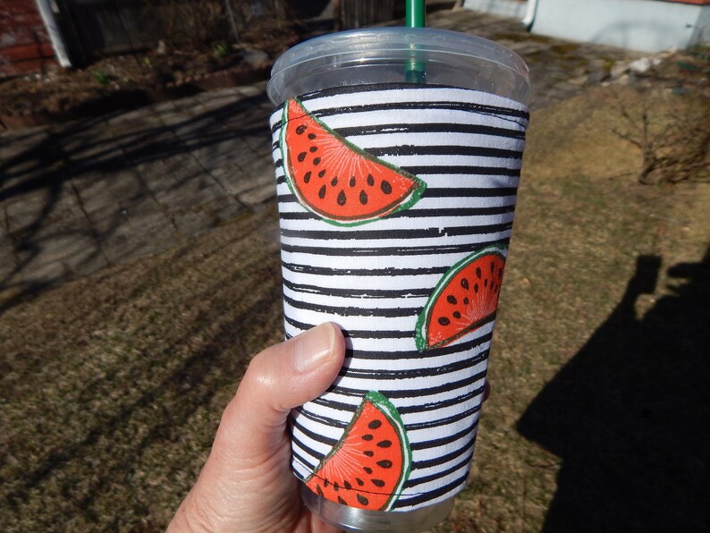 Watermelon On Stripes Iced Coffee Cozy image 3