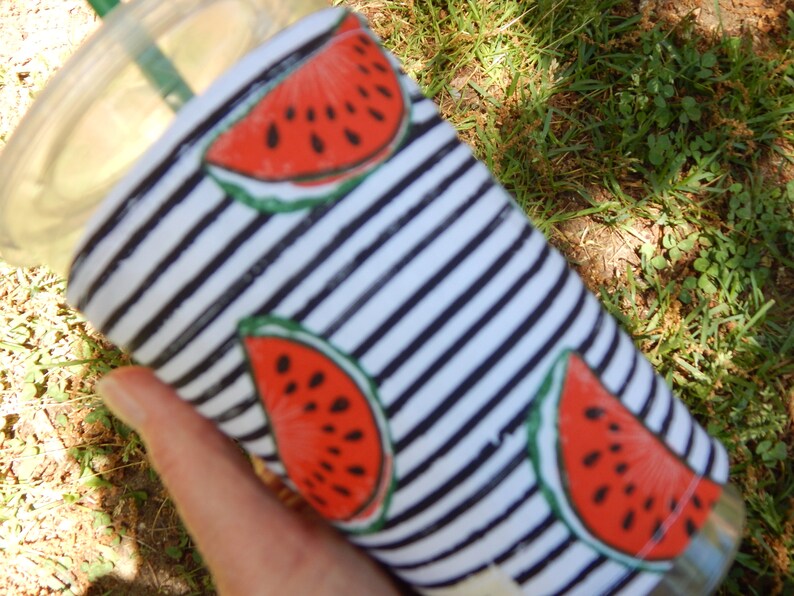 Watermelon On Stripes Iced Coffee Cozy image 2