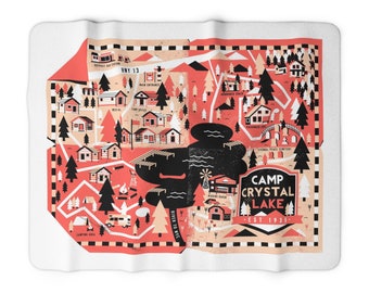 Camp Crystal Lake geïllustreerde kaart - Sherpa fleece deken