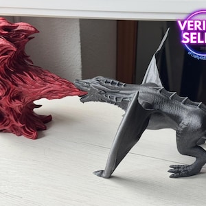 Feuerspeiender Drache - Buchstütze, Bücherregaldekoration, Drachenbuchstütze