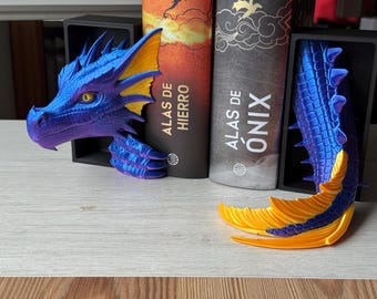 Marine Dragon Bookend – Fantasy Decor for Bookshelves | Medium & Large Sizes | Dragon Gift for Book Lovers