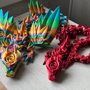 Articulated rose dragon - gift for dragon lovers, printed dragon, figures for desk, 3d printing anti-stress toys