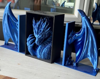 Dragon Wings Bookends – Fantasy Book Shelf Decor | 3D Printed Guardian Wings