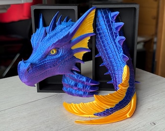 Mini Marine Dragon Bookend – Hand-Painted Fantasy Decor | Personalized Gift for Book Lovers | Small Dragon Shelf Accessory