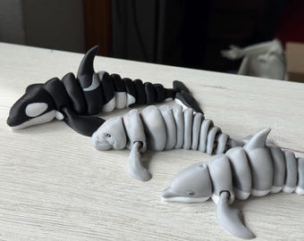 Bewegliche Meerestierfiguren – Delfin, Orca und Seekuh | 3D-Bewegliche Figur | Originelles Geschenk