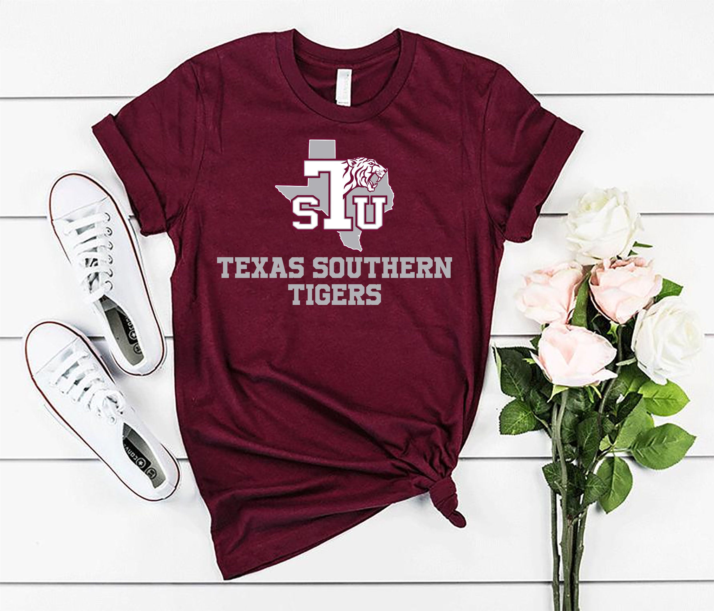 Texas Southern University Tigers Mom T-Shirt – Maroon Big Arch Design, Unisex Medium - View #7