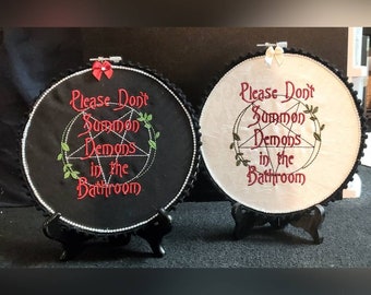 Please Don't Summon Demons in the Bathroom - 8" round Wall Hanging -  Home Decor White background housewarming gift
