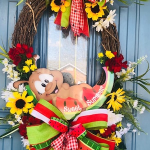 Watermelon and Ant Oval Grapevine Wreath, Watermelon Picnic with an Ant Whimsical Front Door Wreath, Sweet Summer Watermelon Floral Wreath