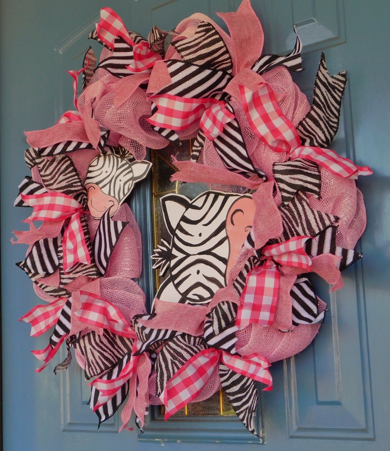 Peek-a-boo Zebra Pink and Black Deco Mesh Wreath - Etsy