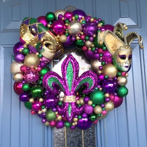 Mardi Gras Wreath, Mardi Gras Decorations, Fat Tuesday, Jester Wreath, PGG  Wreath, Mardi Gras Decor, Mardi Gras Door,jester Wreath 