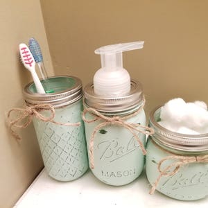 Mason Jar Bathroom Set- 3pc Mint