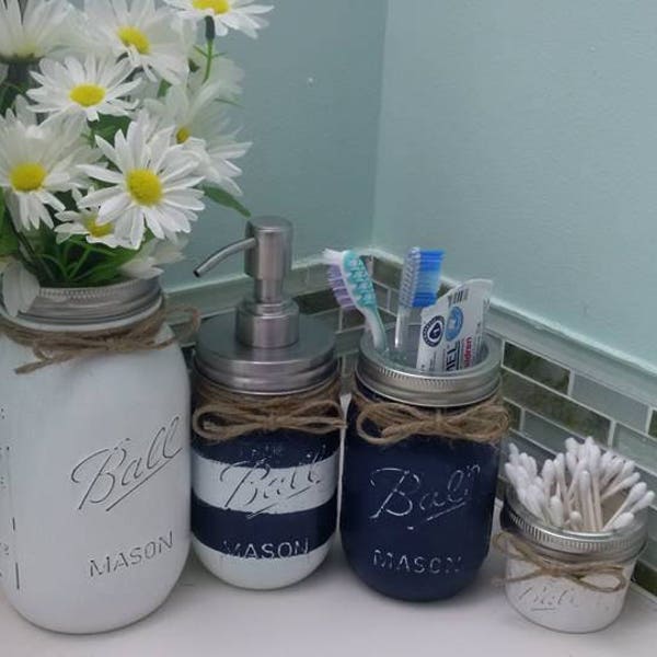 Navy Mason Jar Etsy