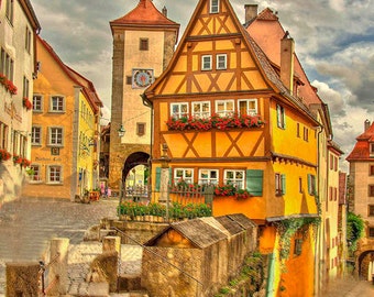 Rothenburg ob der Tauber Photo, Germany Photograph ,Romantic streets, Medieval, Fachwerk haus, cobblestone streets, colorful HDR Photo
