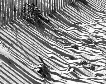 Jersey Shore black and white print,Sandy Beach photo,NJ Beach Photography,black and white,beach house,shadows,wall Art,dunes fence decor