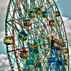 Neon Coney Island Photo,Wonder Wheel,Kids Room Art,Astroland Amusement Park Ferris Wheel,Colorful Print,Brooklyn NY,Summer Wall Art Decor
