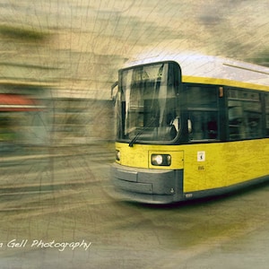 Yellow Wall Decor,Berlin Street Car Print,Photography,Trolley Car,Urban Landscape,Germany Transportation,  wall art, Wall Decor Fine Print