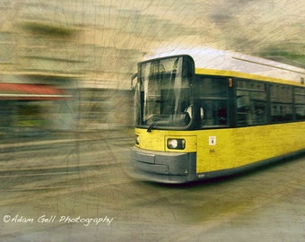 Yellow Wall Decor,Berlin Street Car Print,Photography,Trolley Car,Urban Landscape,Germany Transportation,  wall art, Wall Decor Fine Print